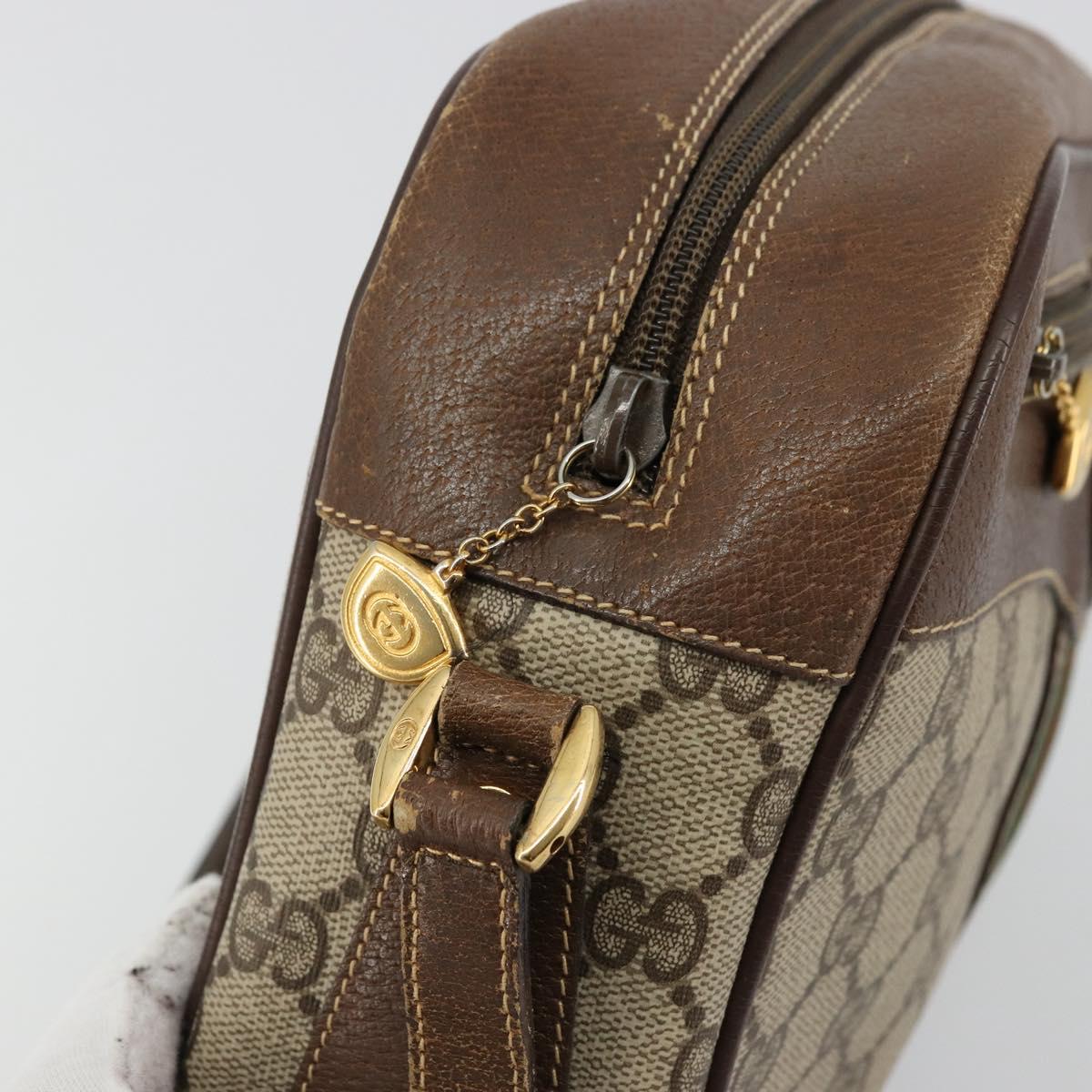 GUCCI GG Supreme Web Sherry Line Bag PVC Beige Gold 001 56 0860 Auth 180110