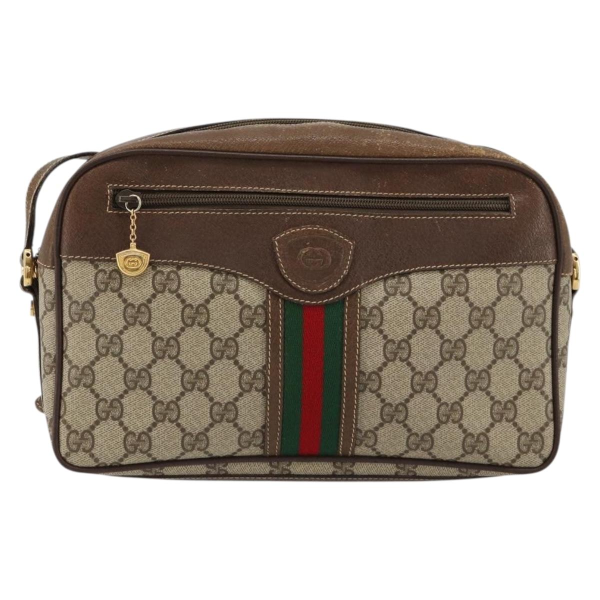 GUCCI GG Supreme Web Sherry Line Bag PVC Beige Gold 001 56 0860 Auth 180110