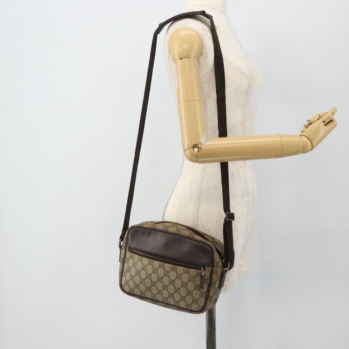 GUCCI GG Supreme Shoulder Bag PVC Beige Silver 114291 Auth 180111