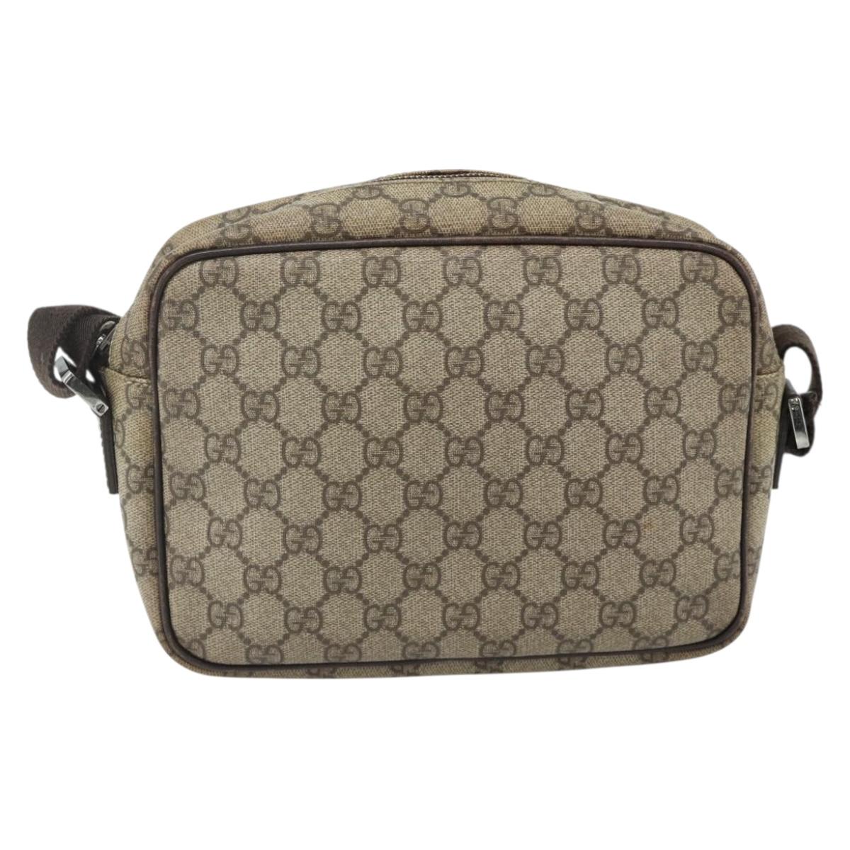GUCCI GG Supreme Shoulder Bag PVC Beige Silver 114291 Auth 180111