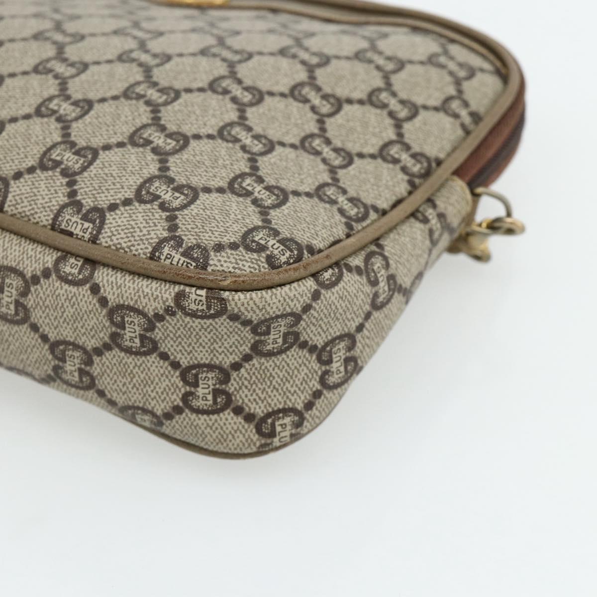 GUCCI GG Plus Supreme Shoulder Bag PVC Beige Gold Auth 180113