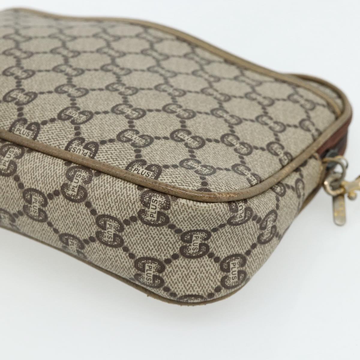 GUCCI GG Plus Supreme Shoulder Bag PVC Beige Gold Auth 180113