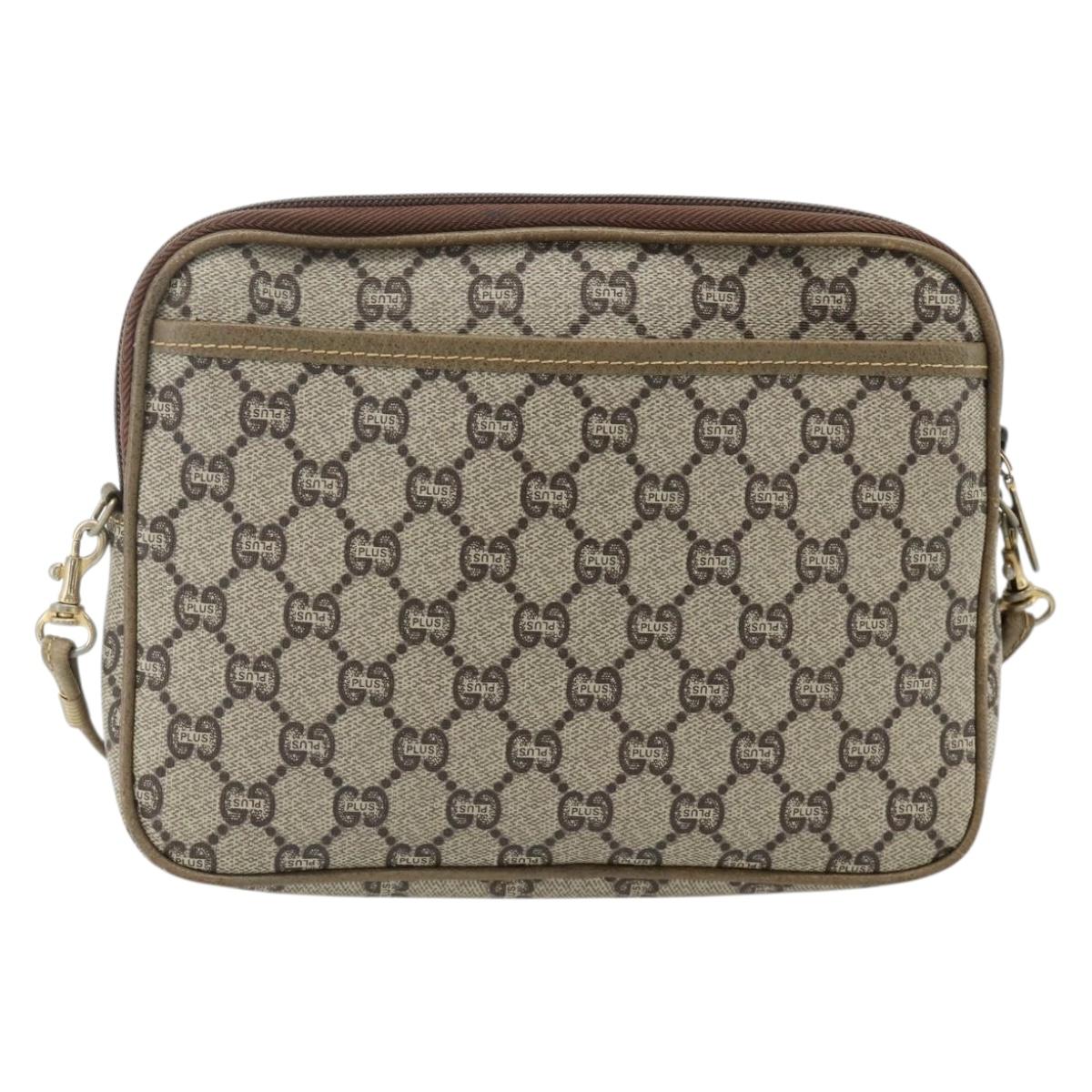 GUCCI GG Plus Supreme Shoulder Bag PVC Beige Gold Auth 180113