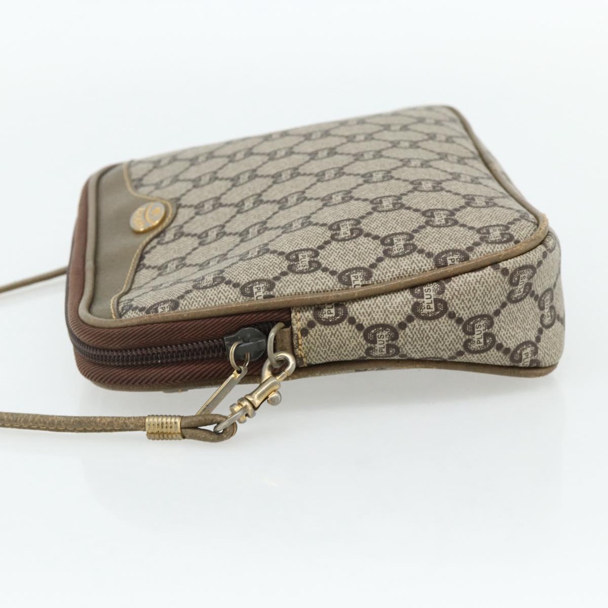 GUCCI GG Plus Supreme Shoulder Bag PVC Beige Gold Auth 180113