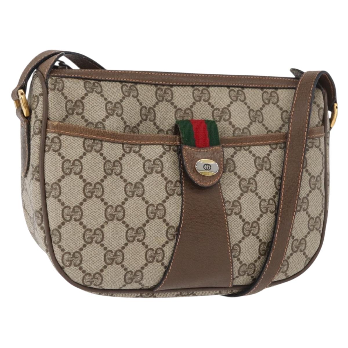 GUCCI GG Supreme Web Sherry Line Bag PVC Beige Gold 89 02 032 Auth 180114