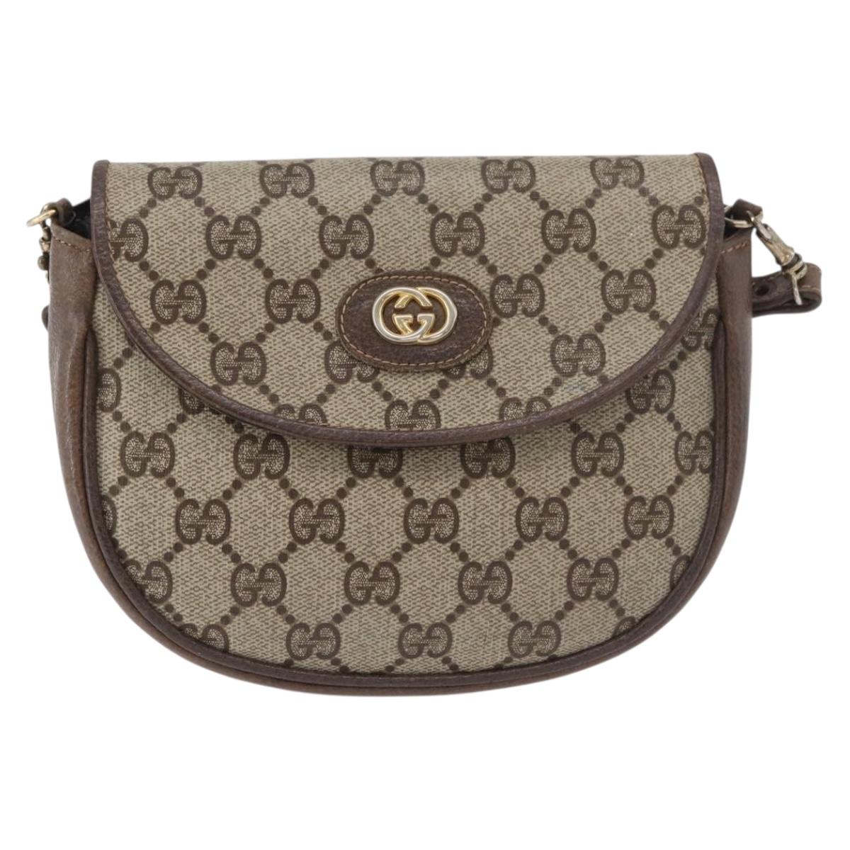GUCCI GG Supreme Shoulder Bag PVC Beige Gold Auth 180115