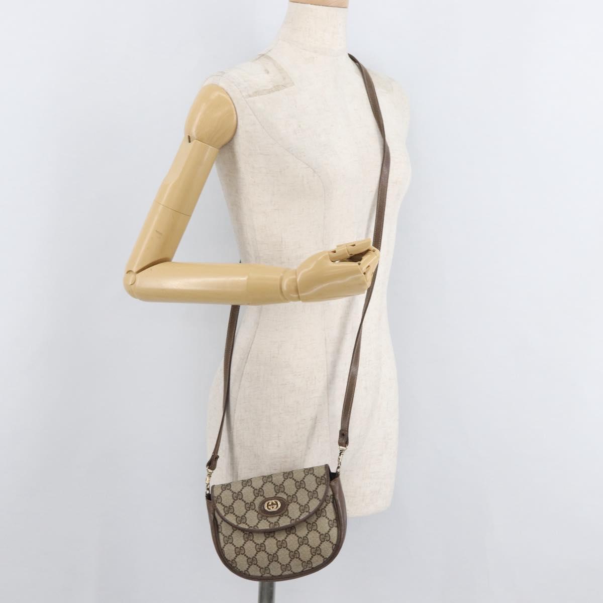 GUCCI GG Supreme Shoulder Bag PVC Beige Gold Auth 180115
