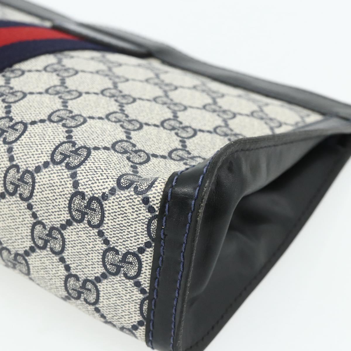 GUCCI GG Supreme Sherry Line Clutch Bag PVC Navy Red Auth 180117A