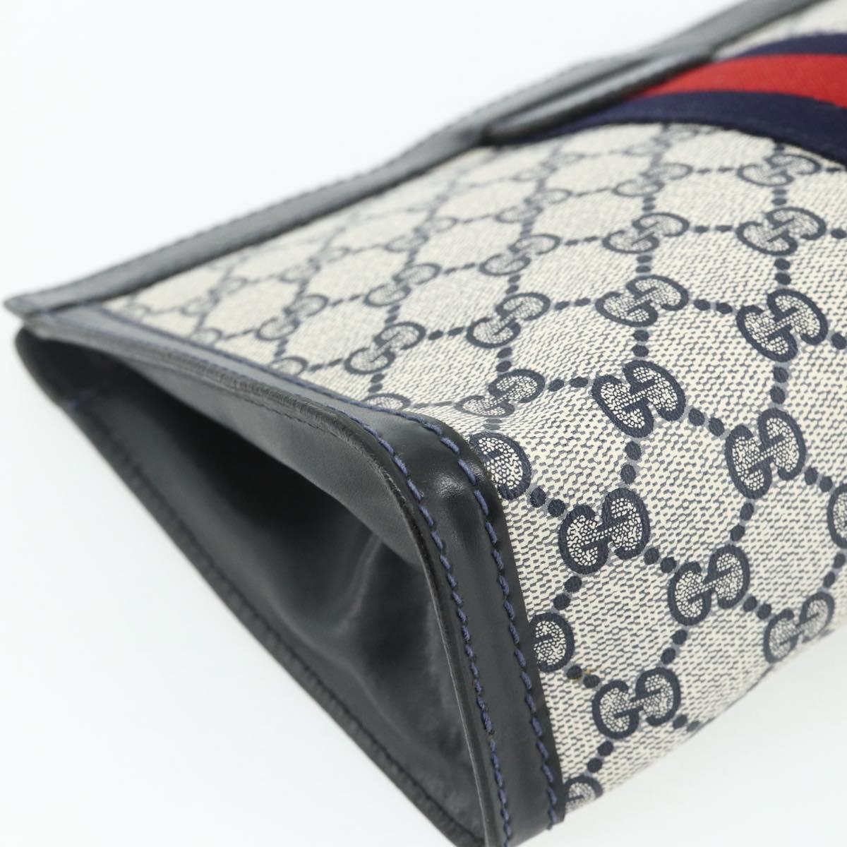 GUCCI GG Supreme Sherry Line Clutch Bag PVC Navy Red Auth 180117A