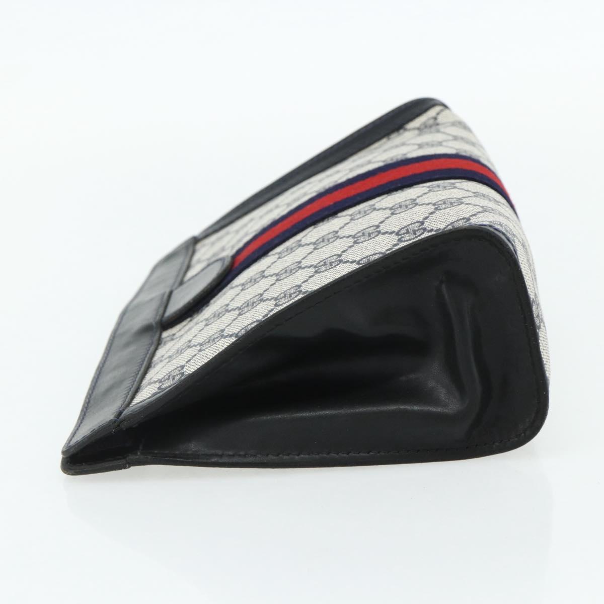 GUCCI GG Supreme Sherry Line Clutch Bag PVC Navy Red Auth 180117A