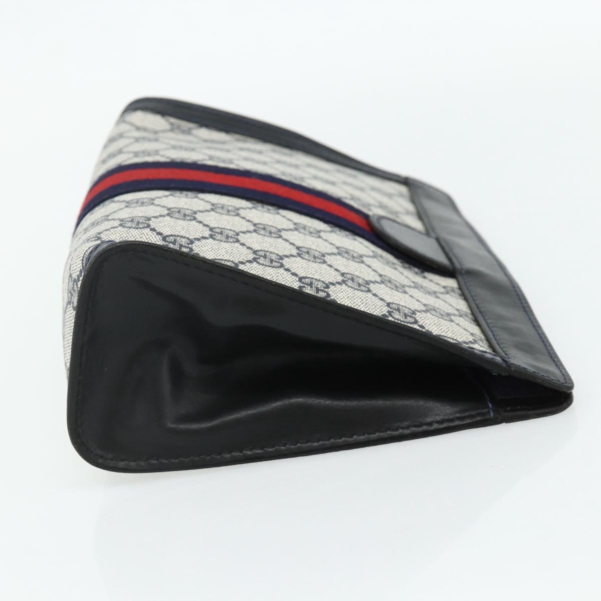GUCCI GG Supreme Sherry Line Clutch Bag PVC Navy Red Auth 180117A
