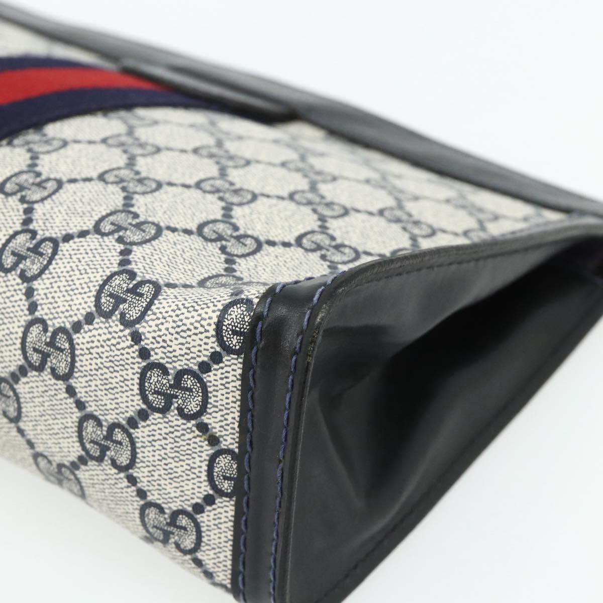 GUCCI GG Supreme Sherry Line Clutch Bag PVC Navy Red Auth 180117A