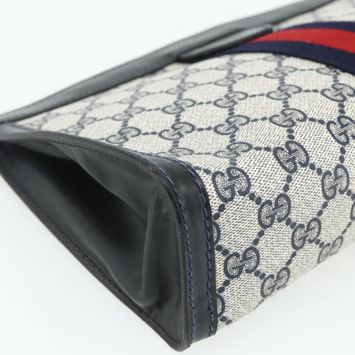GUCCI GG Supreme Sherry Line Clutch Bag PVC Navy Red Auth 180117A