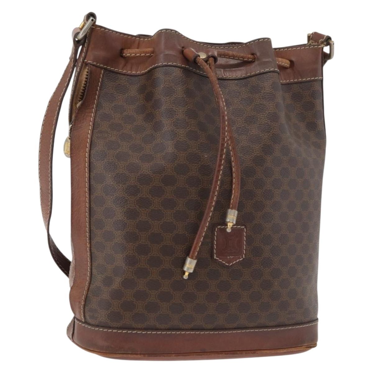 CELINE Macadam Canvas Purse Shoulder Bag PVC Leather Brown Gold Auth 180118