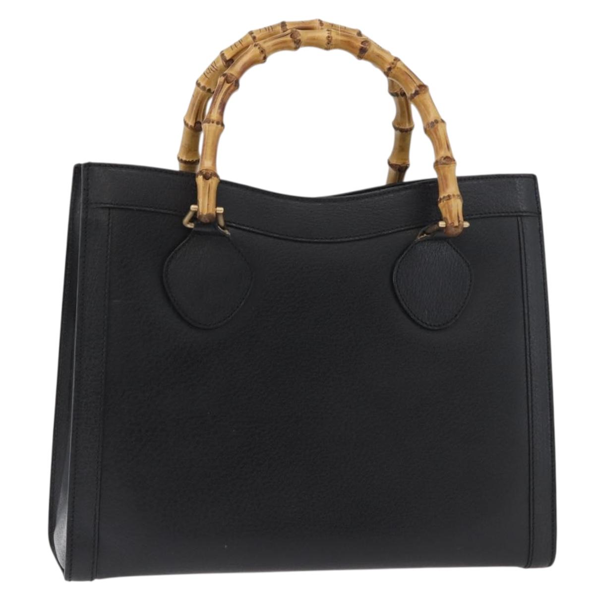 GUCCI Bamboo Tote Bag Leather Black Gold 002 0260 Auth 180119