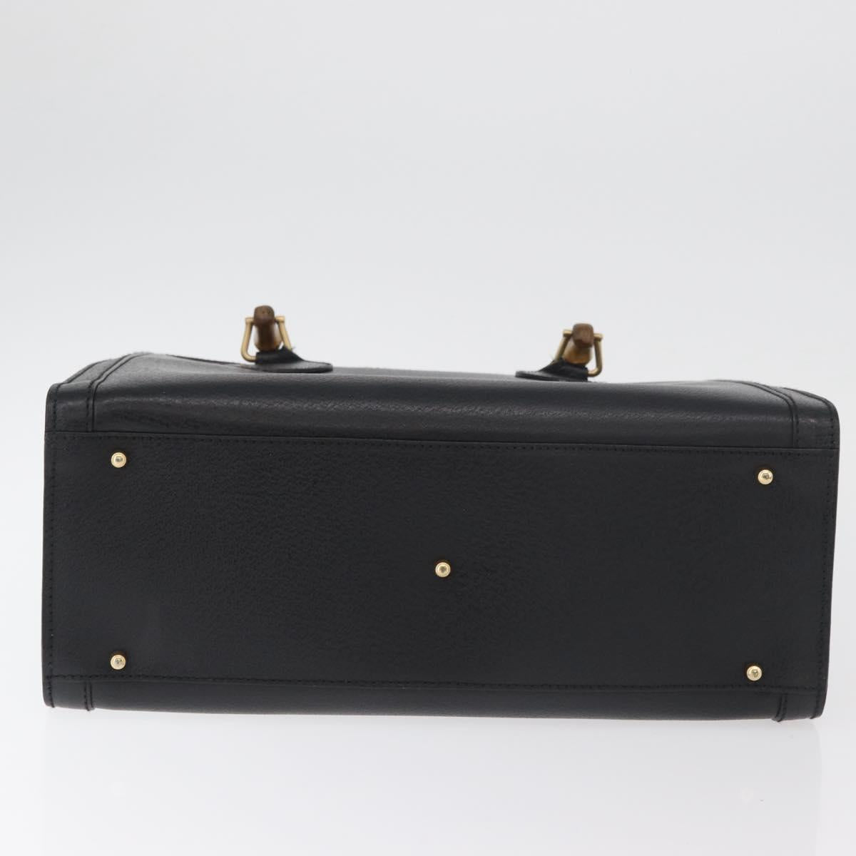 GUCCI Bamboo Tote Bag Leather Black Gold 002 0260 Auth 180119