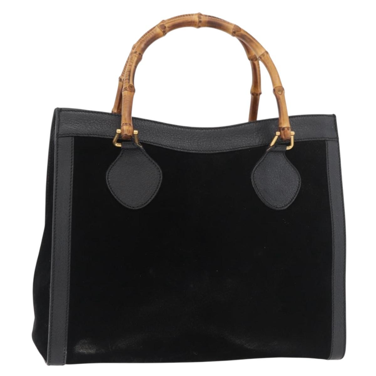 GUCCI Bamboo Tote Bag Suede Black Gold 002 1186 0260 Auth 180120