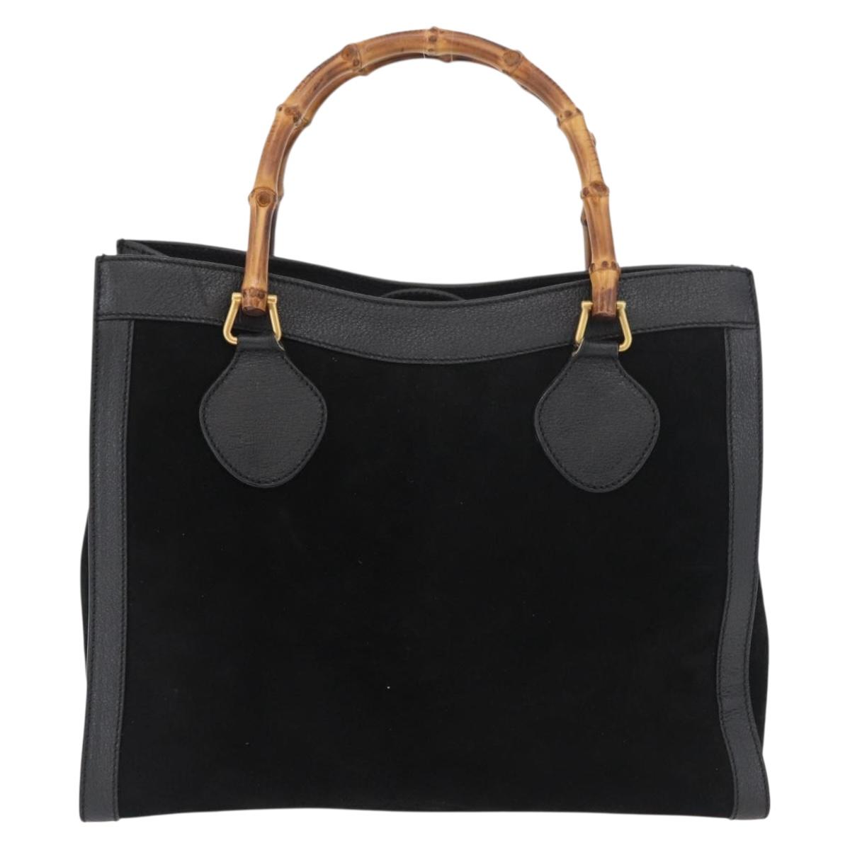 GUCCI Bamboo Tote Bag Suede Black Gold 002 1186 0260 Auth 180120