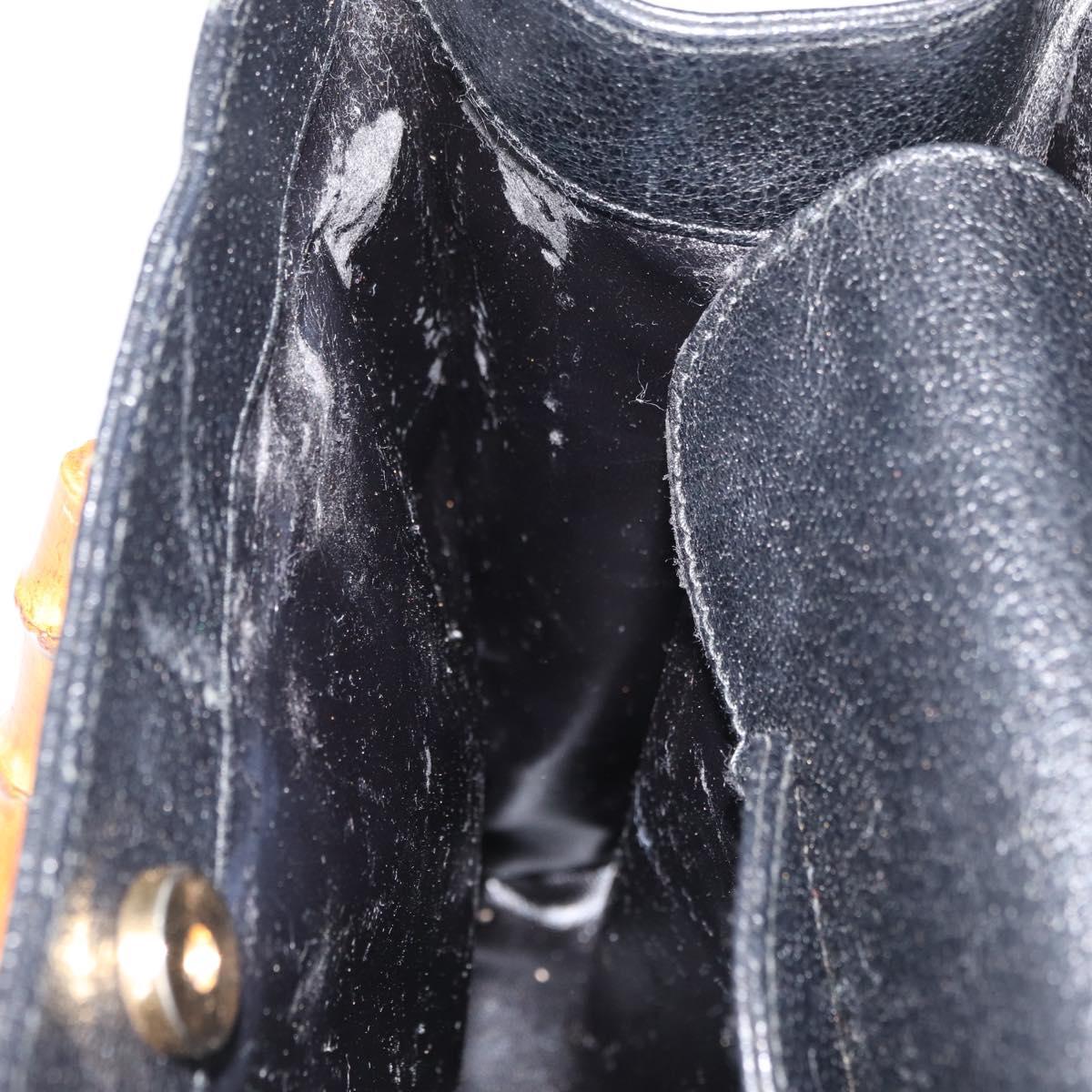 GUCCI Bamboo Tote Bag Leather Black Gold 002 2123 0260 Auth 180121
