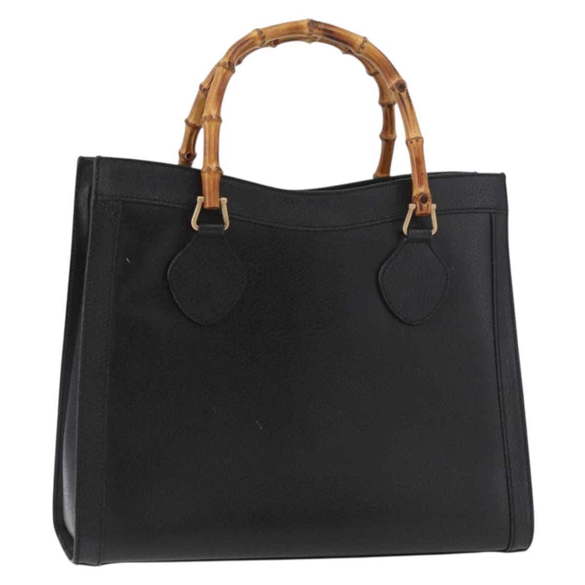 GUCCI Bamboo Tote Bag Leather Black Gold 002 2123 0260 Auth 180121
