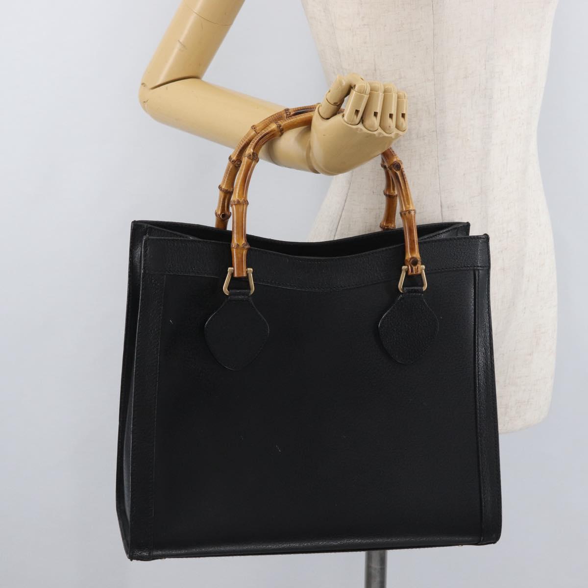 GUCCI Bamboo Tote Bag Leather Black Gold 002 2123 0260 Auth 180121