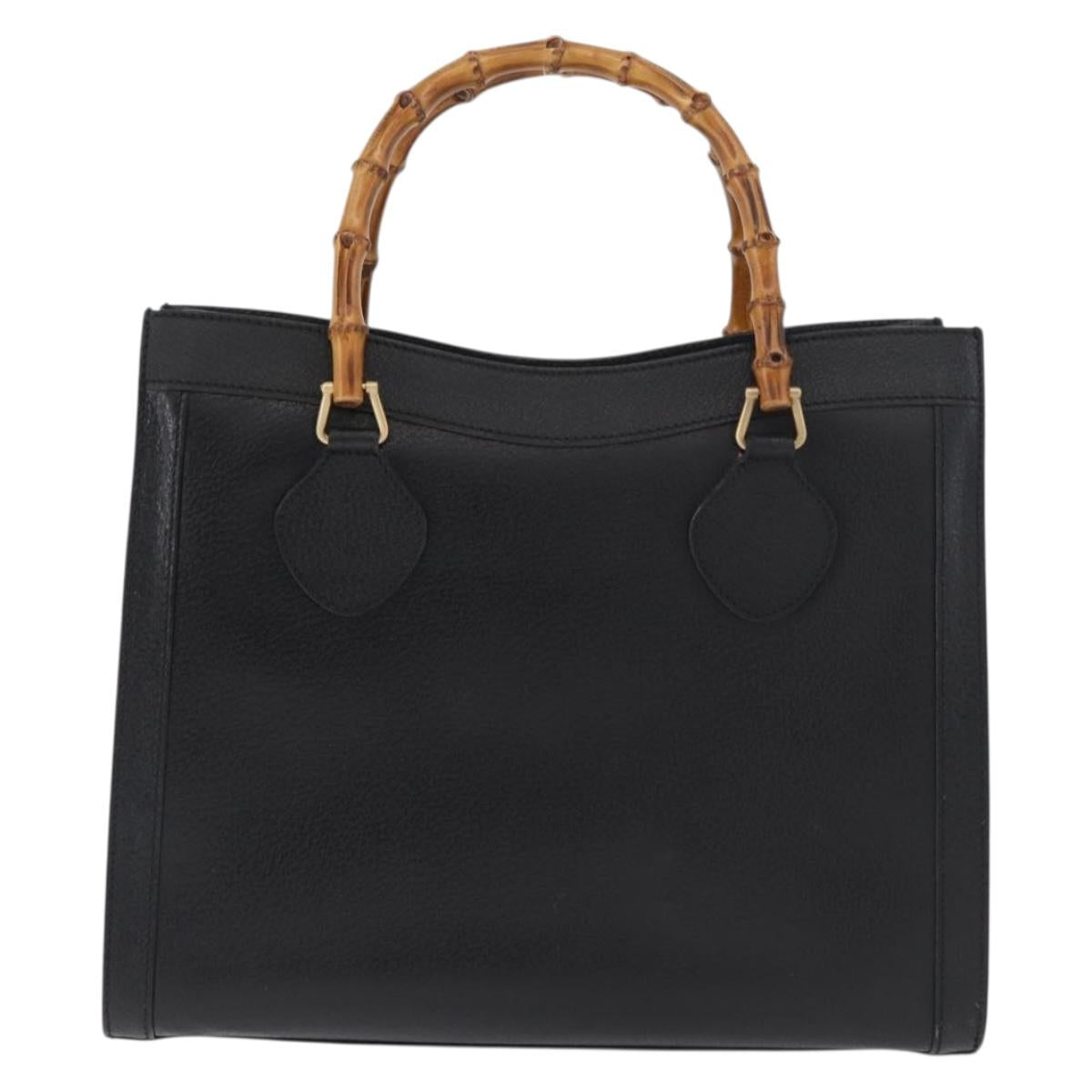 GUCCI Bamboo Tote Bag Leather Black Gold 002 2123 0260 Auth 180121