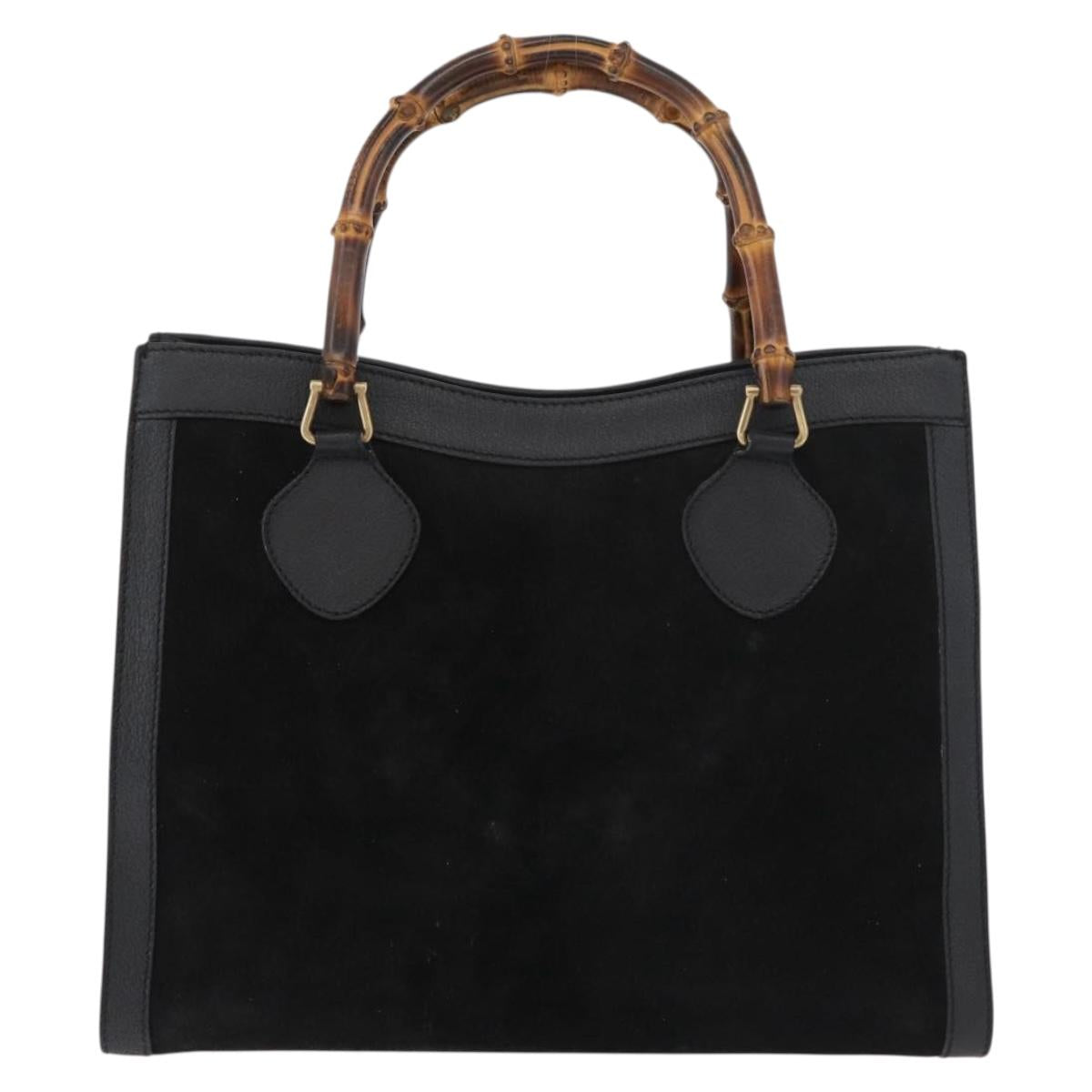 GUCCI Bamboo Tote Bag Suede Black Gold 002 1186 0260 Auth 180122