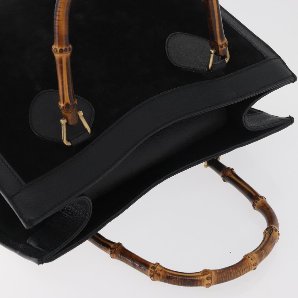 GUCCI Bamboo Tote Bag Suede Black Gold 002 1186 0260 Auth 180122