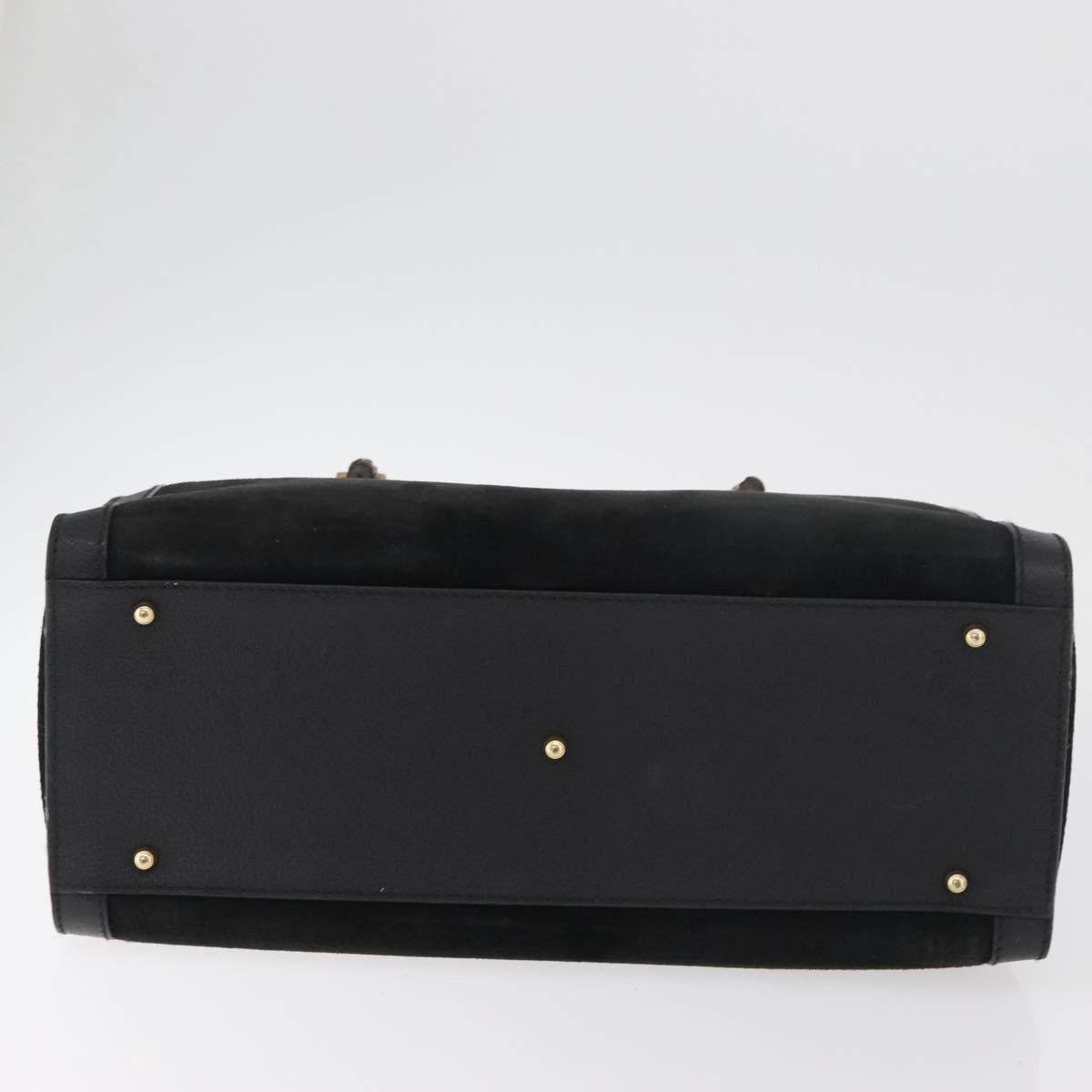 GUCCI Bamboo Tote Bag Suede Black Gold 002 1186 0260 Auth 180122