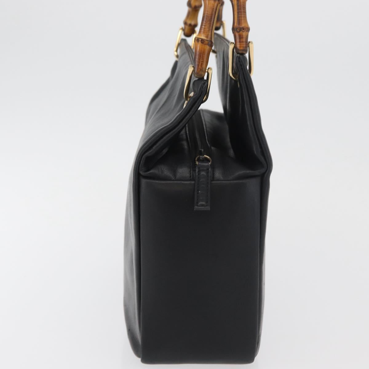 GUCCI Bamboo Hand Bag Leather Black Gold Auth 180124