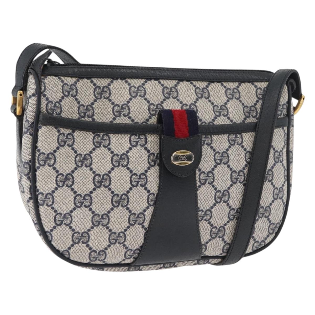 GUCCI GG Supreme Sherry Line Shoulder Bag PVC Navy Gold 89 02 032 Auth 180128
