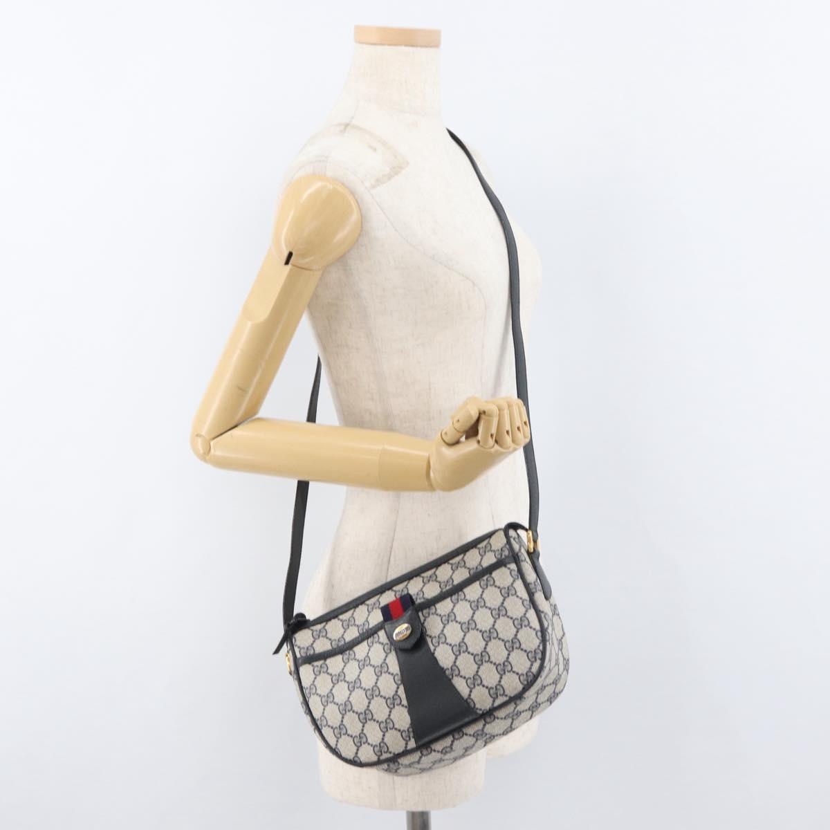 GUCCI GG Supreme Sherry Line Shoulder Bag PVC Navy Gold 89 02 032 Auth 180128
