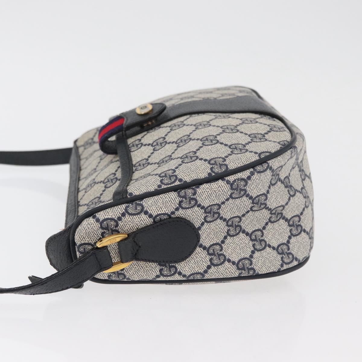 GUCCI GG Supreme Sherry Line Shoulder Bag PVC Navy Gold 89 02 032 Auth 180128