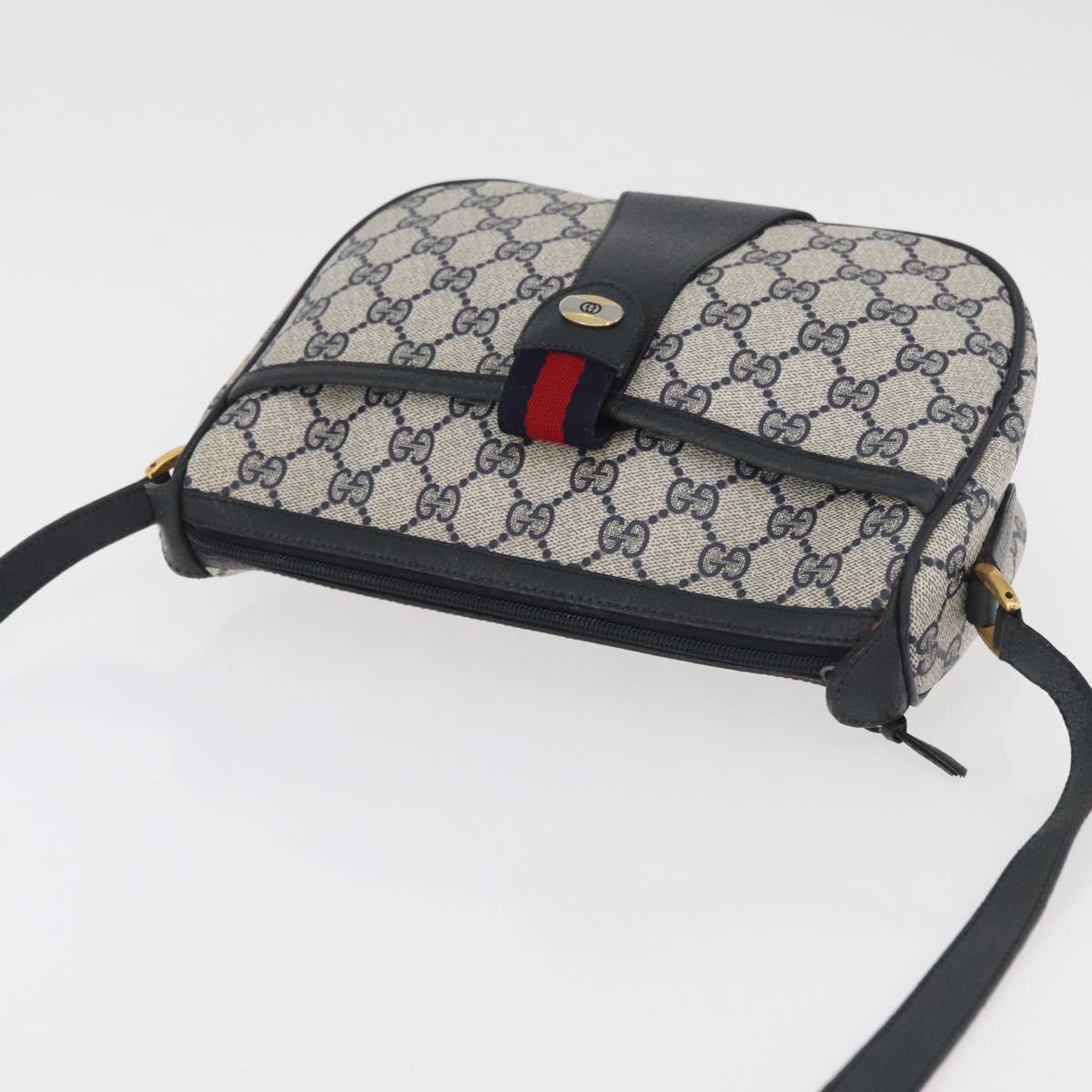 GUCCI GG Supreme Sherry Line Shoulder Bag PVC Navy Gold 89 02 032 Auth 180128