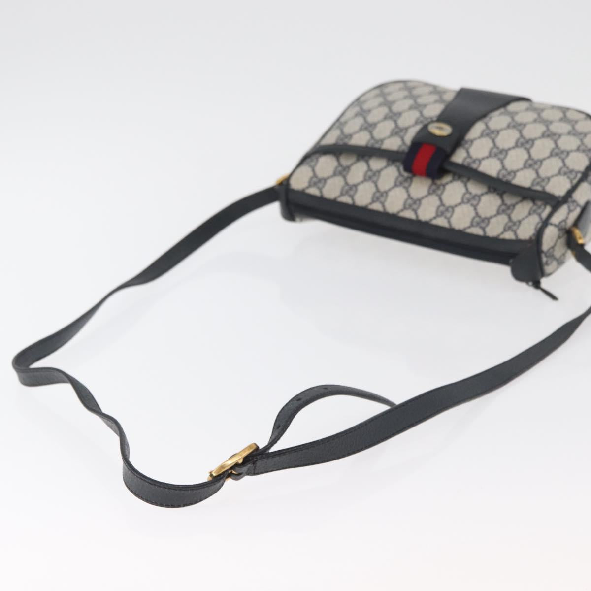 GUCCI GG Supreme Sherry Line Shoulder Bag PVC Navy Gold 89 02 032 Auth 180128