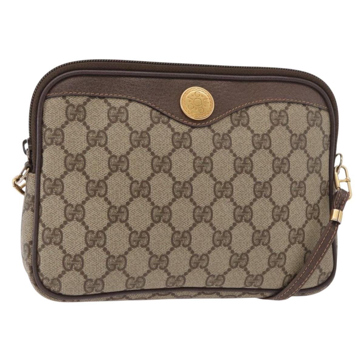 GUCCI GG Supreme Shoulder Bag PVC Beige Gold Auth 180129