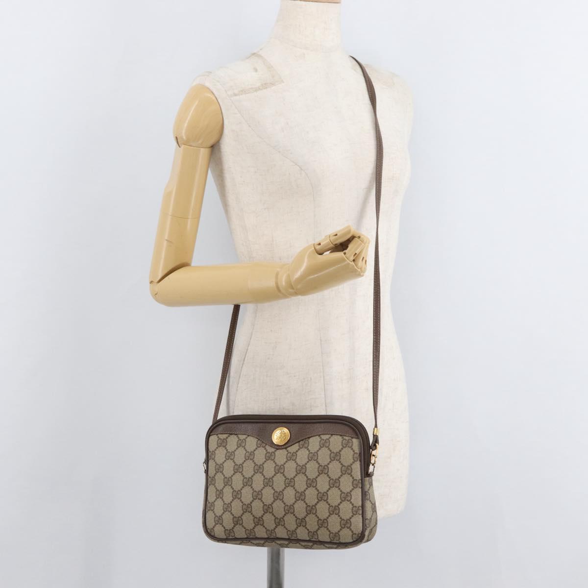 GUCCI GG Supreme Shoulder Bag PVC Beige Gold Auth 180129