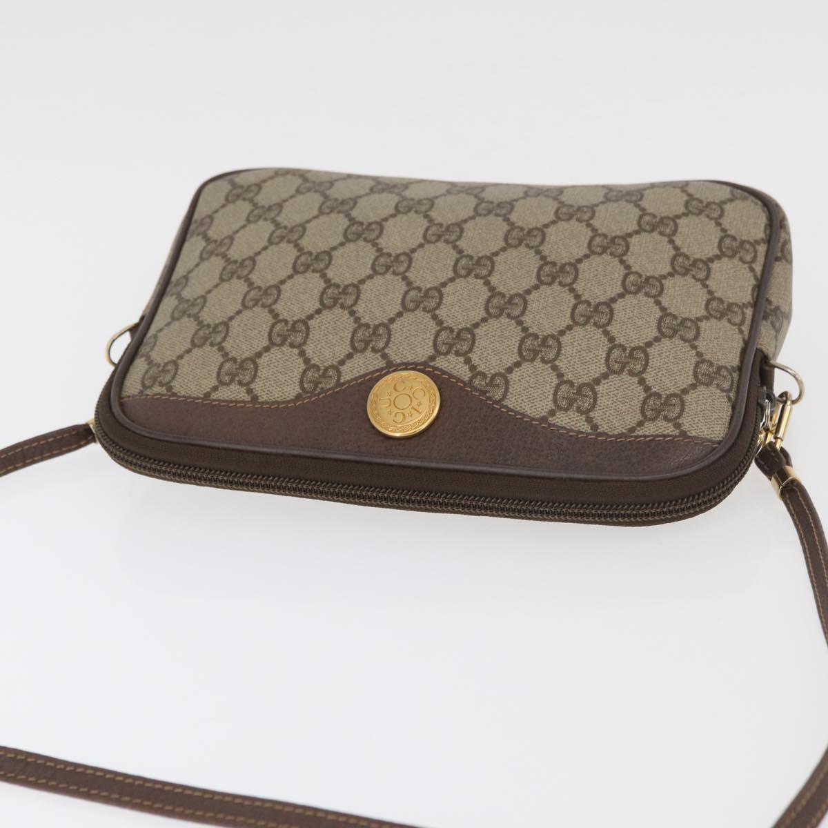 GUCCI GG Supreme Shoulder Bag PVC Beige Gold Auth 180129