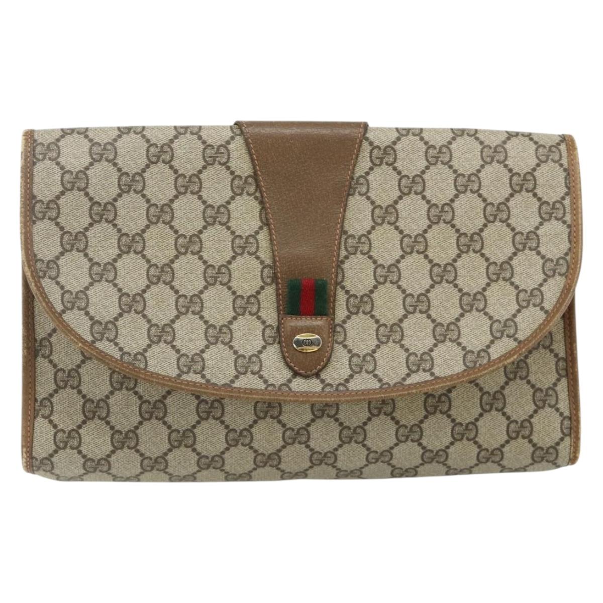 GUCCI GG Supreme Web Sherry Line Clutch Bag PVC Beige Gold 89 01 031 Auth 180130