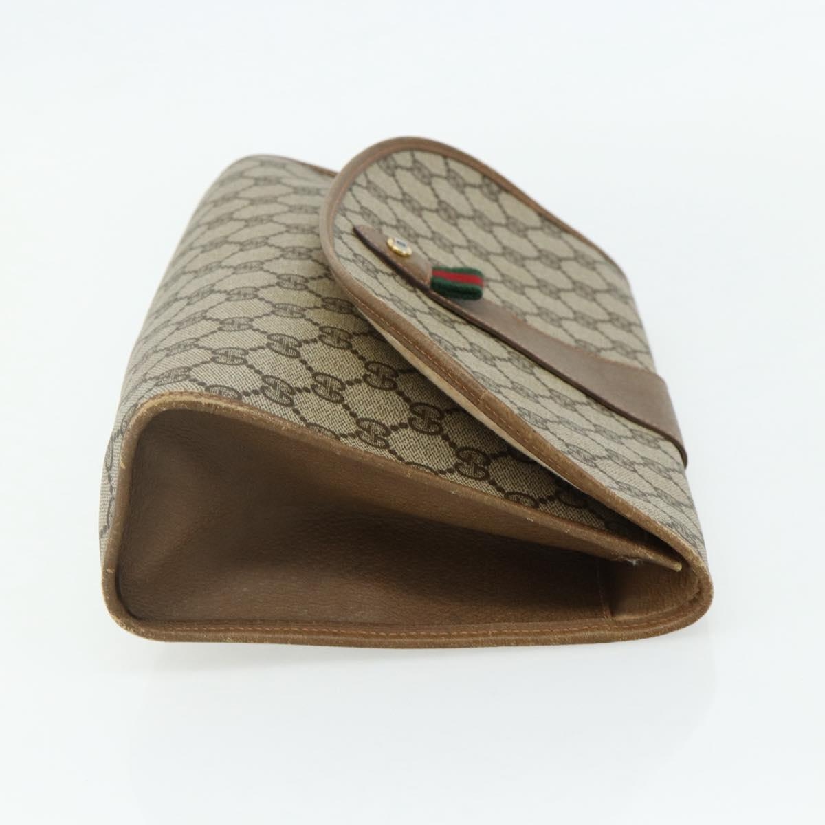 GUCCI GG Supreme Web Sherry Line Clutch Bag PVC Beige Gold 89 01 031 Auth 180130