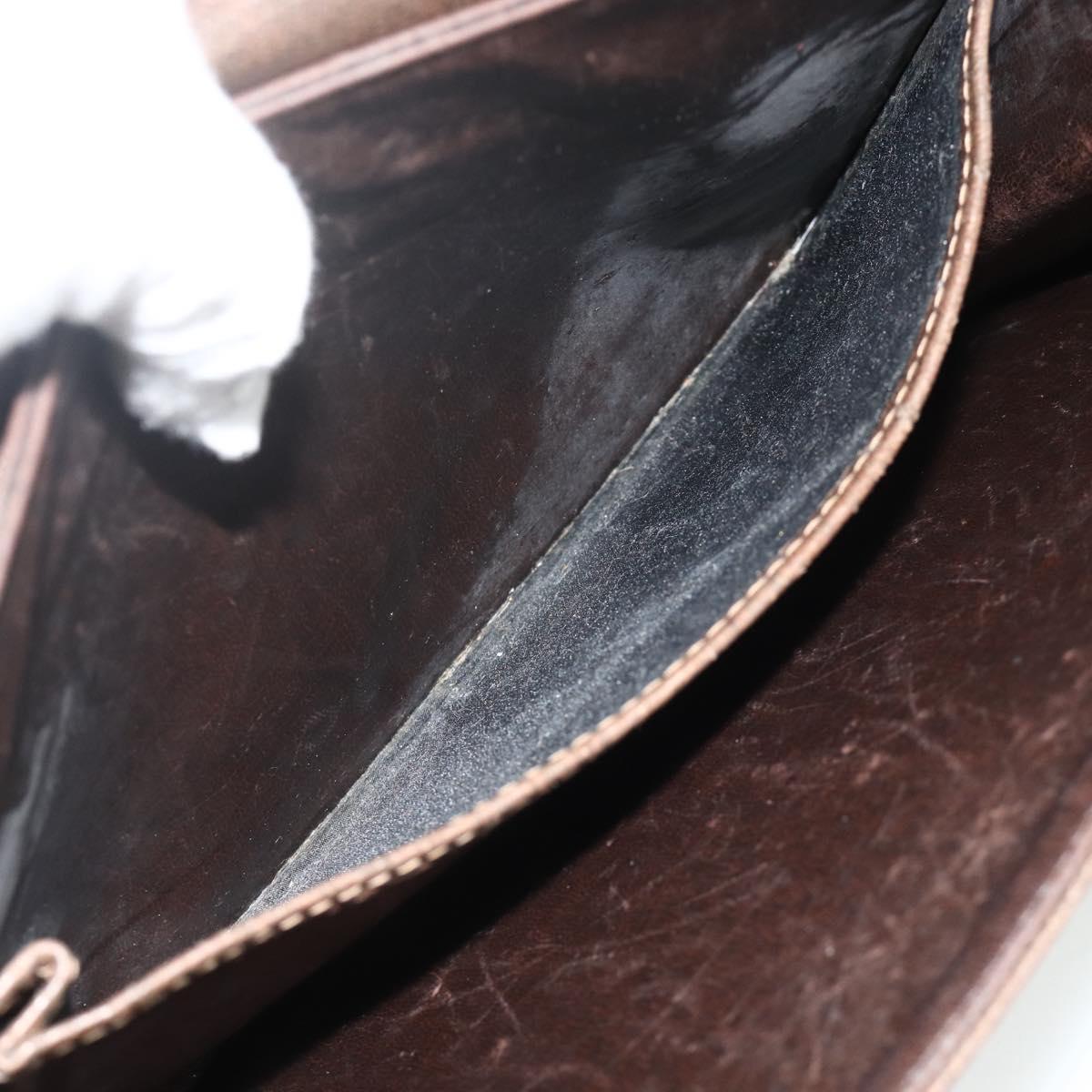 GUCCI Web Sherry Line Shoulder Bag Leather Brown Gold Red Auth 180133