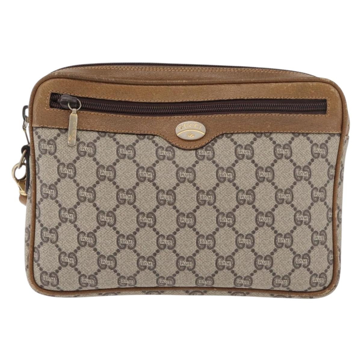 GUCCI GG Plus Supreme Clutch Bag PVC Beige Gold Auth 180134