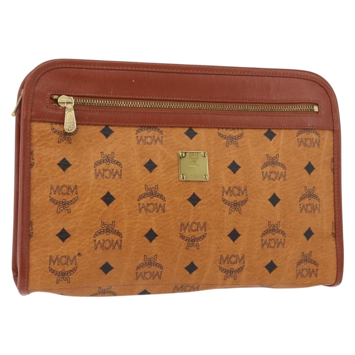 MCM Vicetos Logogram Clutch Bag PVC Brown Gold Auth 180135