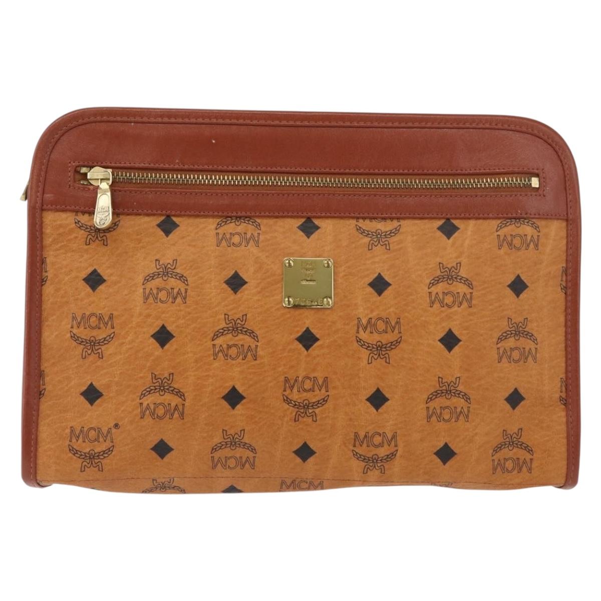 MCM Vicetos Logogram Clutch Bag PVC Brown Gold Auth 180135