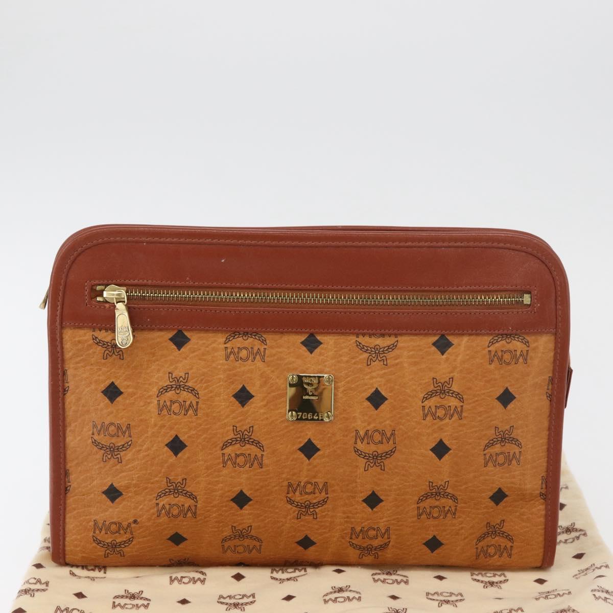 MCM Vicetos Logogram Clutch Bag PVC Brown Gold Auth 180135