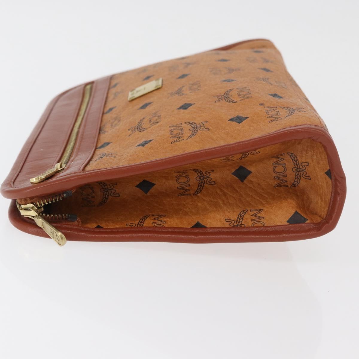 MCM Vicetos Logogram Clutch Bag PVC Brown Gold Auth 180135