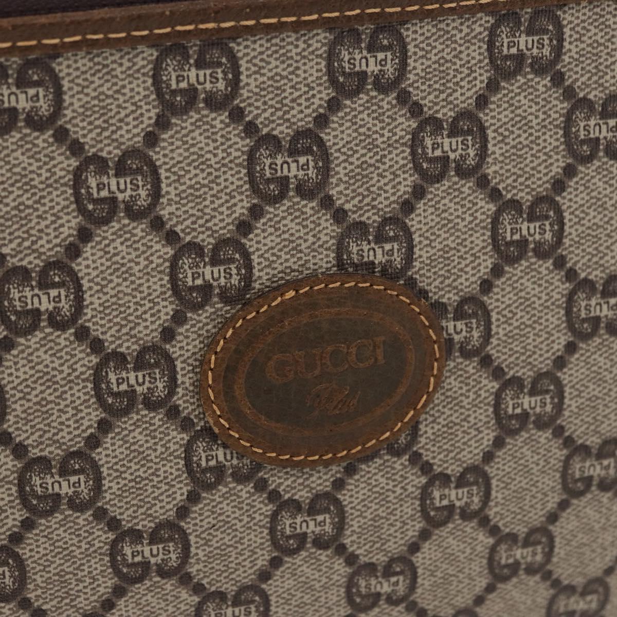 GUCCI GG Plus Supreme Clutch Bag PVC Beige Gold Auth 180136