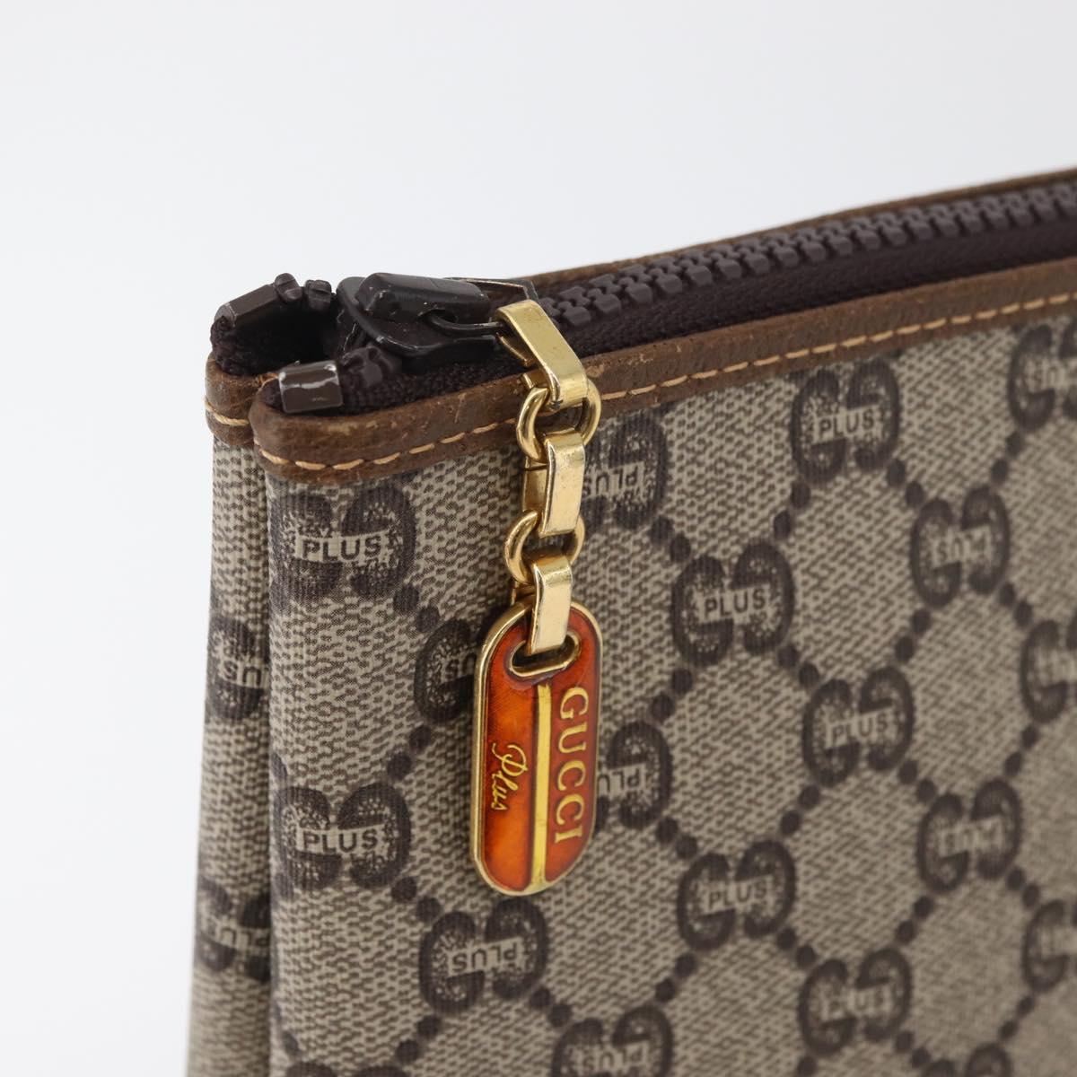 GUCCI GG Plus Supreme Clutch Bag PVC Beige Gold Auth 180136