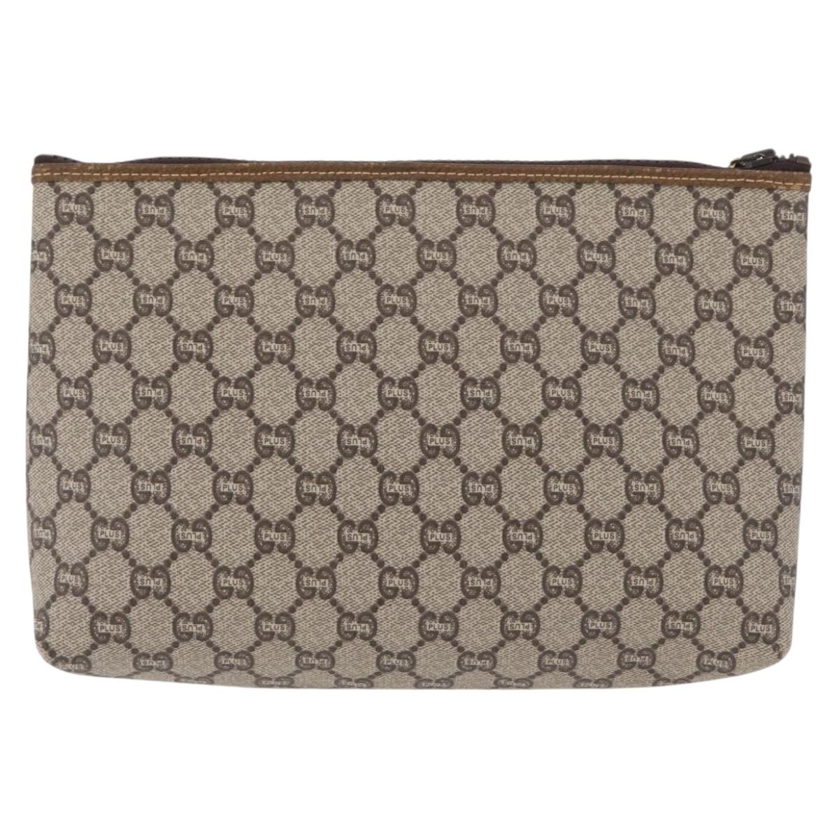 GUCCI GG Plus Supreme Clutch Bag PVC Beige Gold Auth 180136