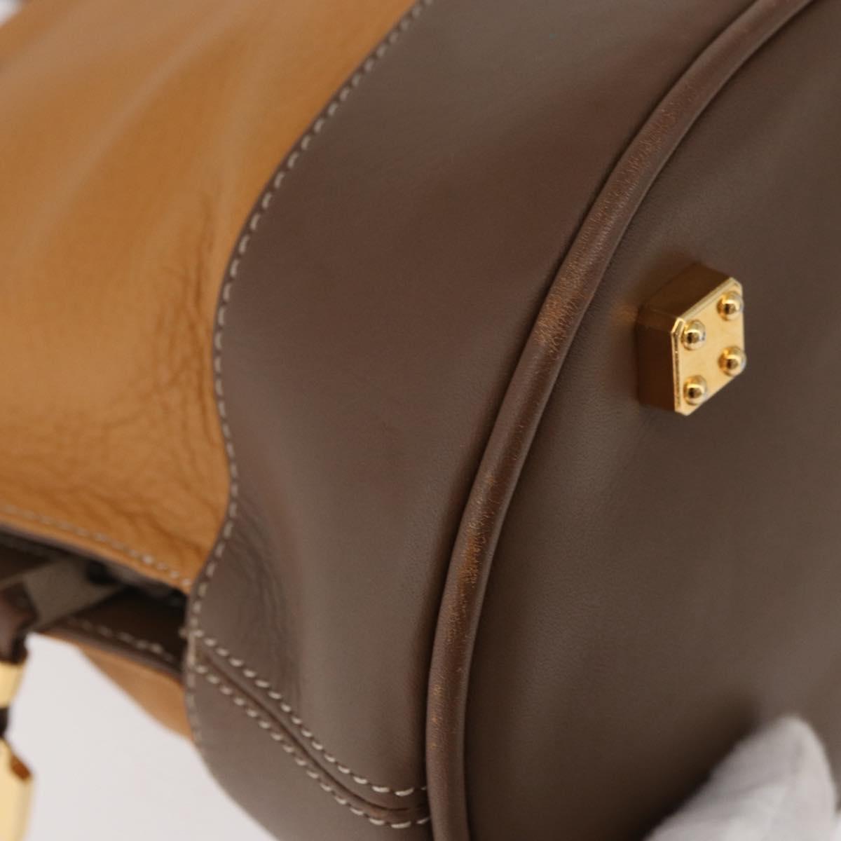 LOEWE Anagram Hand Bag Leather 2way Brown Gold Auth 180138A